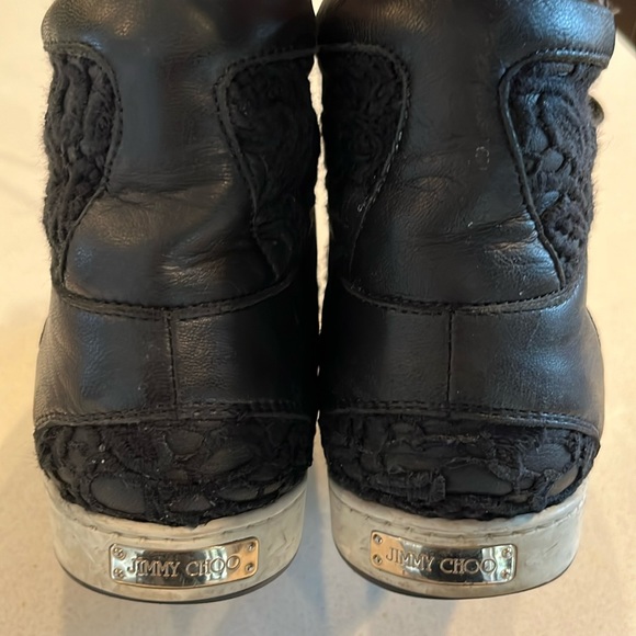 Authentic Jimmy Choo Black Lace and Leather Tokyo High Top Sneakers - Picture 7 of 11